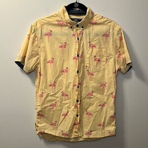 Five Points Indvstry Men’s Yellow/Flamingo Short Sleeve Button Shirt Sz S